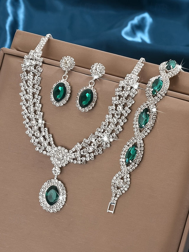 Set Women Jewelry – Green Elegant Necklace Luxury for Crystal