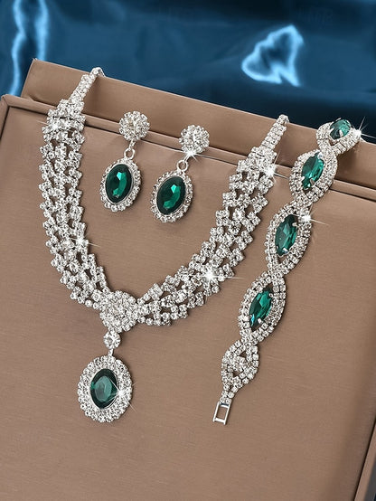 Set Women Jewelry – Green Elegant Necklace Luxury for Crystal