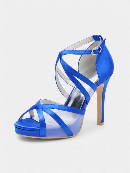 Satin High - White Heel Bridal Straps Sandals with Cross Perfect