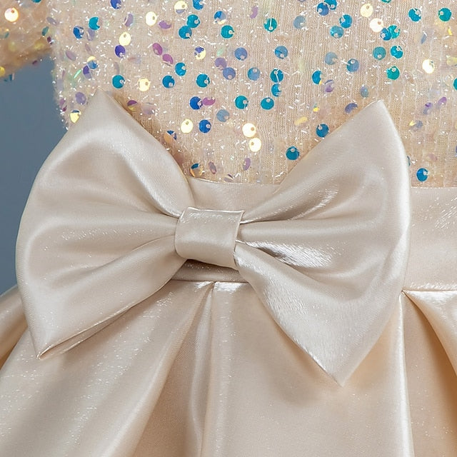Toddler Girls' Sequin Wedding Short Dress Sleeve Party