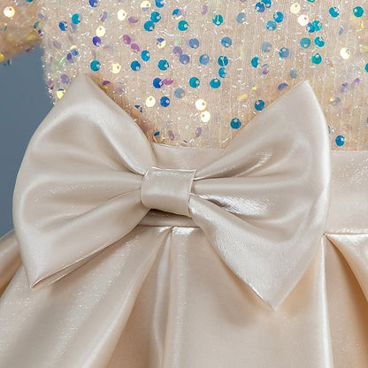 Toddler Girls' Sequin Wedding Short Dress Sleeve Party