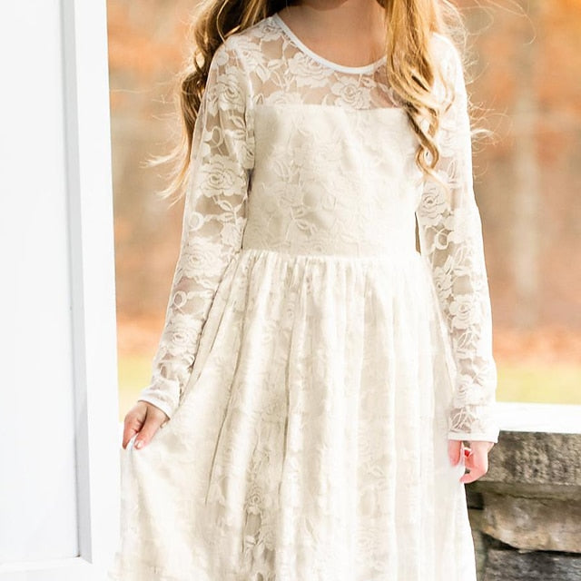 Girls' Flower Kids Solid Long Colored Girl Dress