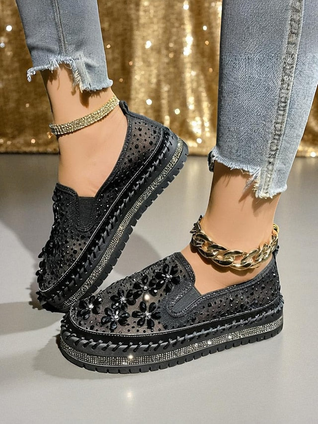 Sneakers Slip-On Rhinestone Mesh Embellished Women's with