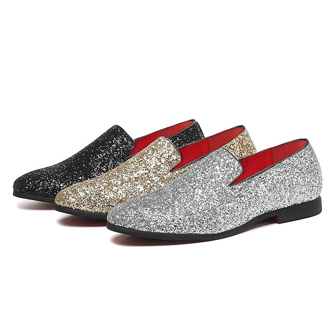 Men's with and Silver Slip-On Glitter Design Loafers