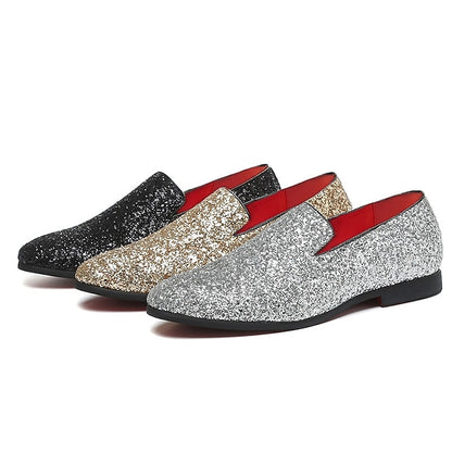 Men's with and Silver Slip-On Glitter Design Loafers
