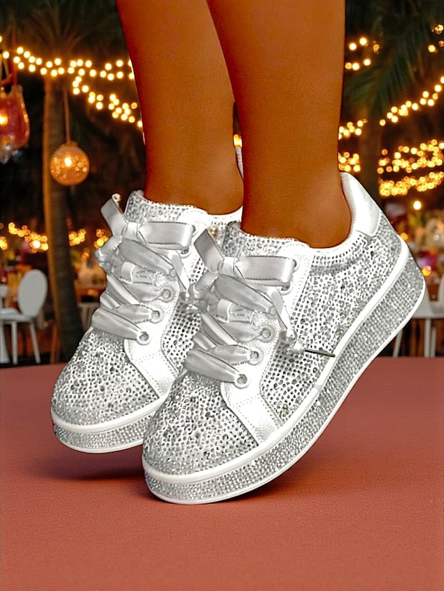 Glamorous Sparkly Sneakers Lace-Up Women's - Rhinestone