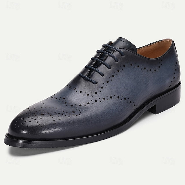 Men's Shoes Classic Oxford Cowhide Genuine Navy Blue