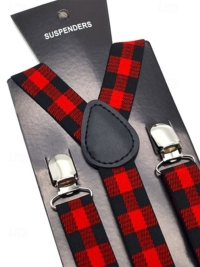 Set Suspender Tie and Christmas Bow Men's Adjustable Plaid