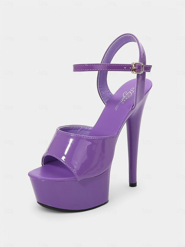 Toe Leather Women Sandals Red Platform Peep for - Patent