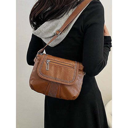 with Faux Bag Women's Leather Brown Crossbody Studded