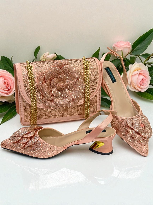 Matching Pumps Women's Gold Slingback with Rhinestone