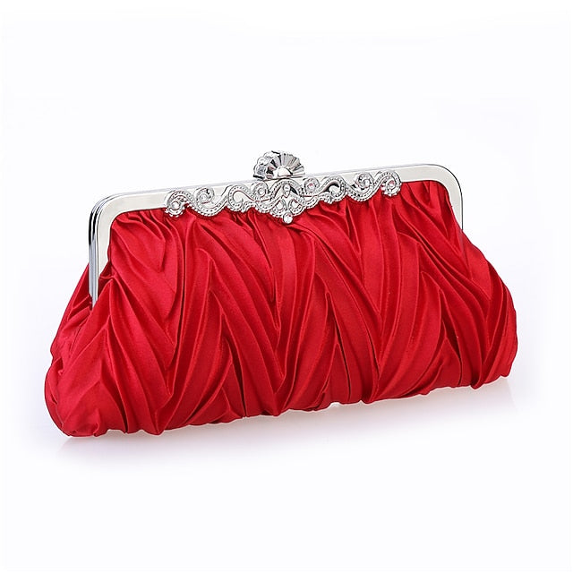 – Pleated Women's Clutch Elegant White Evening Satin