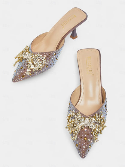 Rhinestone Mules Women's - Toe Glitter Slip-On Pointed