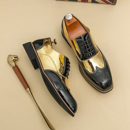 Gold Oxford Men's Patent Shoes Black with and Leather