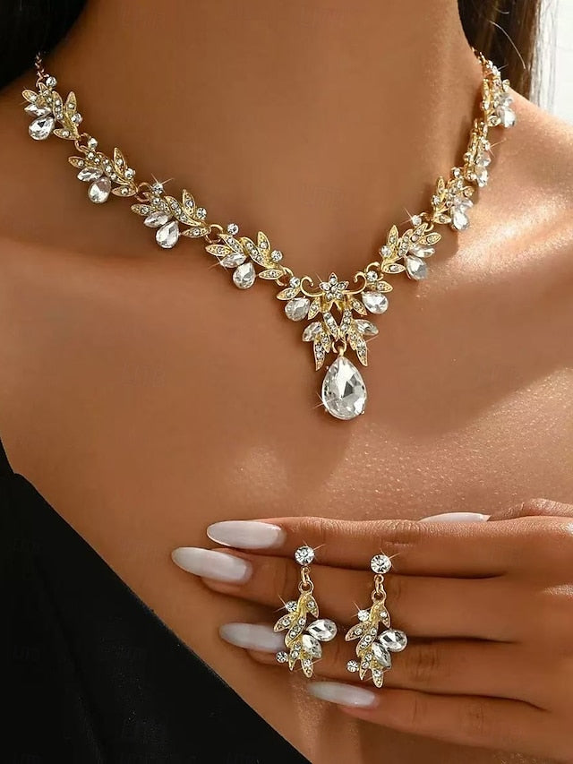 Rhinestone - Jewelry Set with Pendant Gold Women's Teardrop