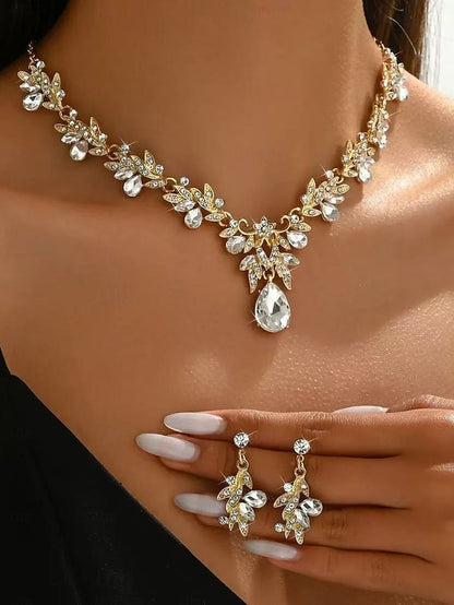 Rhinestone - Jewelry Set with Pendant Gold Women's Teardrop