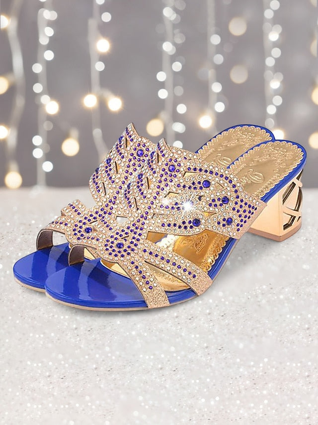 Heeled Embellished and Rhinestone - Green Sandals Gold