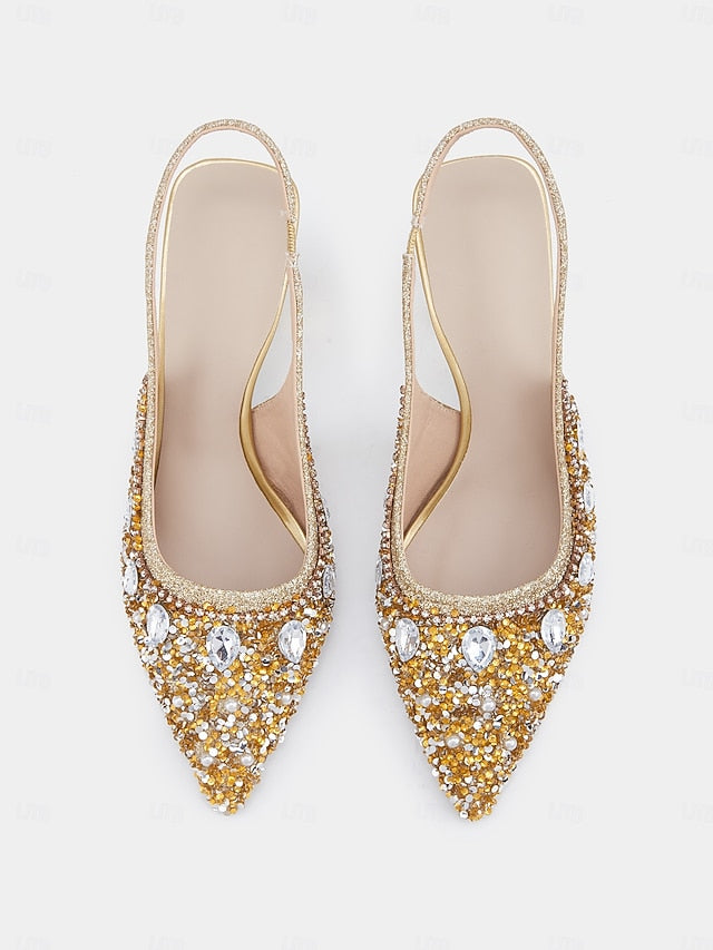 Rhinestone Gold Women's Pearl Slingback with Heels
