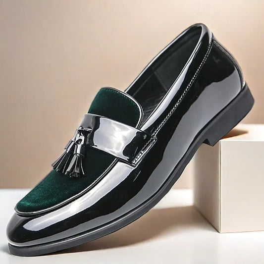 Velvet Leather – Loafers Men's Black Tassel Faux Patent