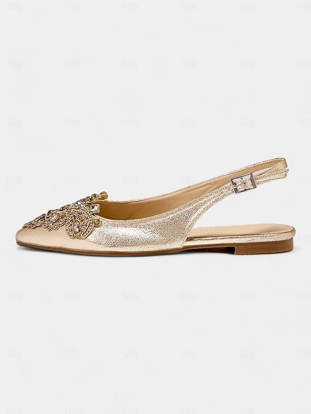 Slingback Toe Gold with Pointed Embellished Flats Women's