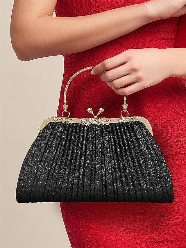Women's Clutch with Glitter Evening Vintage Pleated Purse