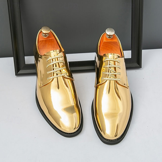 – Gold Leather Sleek Shiny for Lace-Up Men Patent Shoes