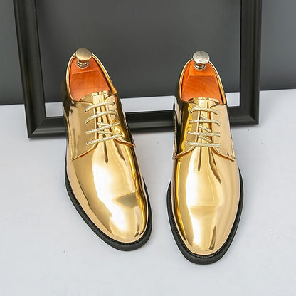 – Gold Leather Sleek Shiny for Lace-Up Men Patent Shoes
