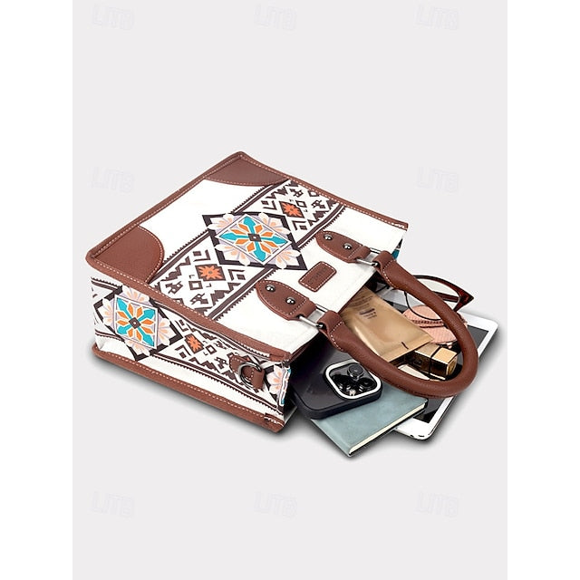 Women's Ethnic Set Faux Handbag and with Leather Canvas