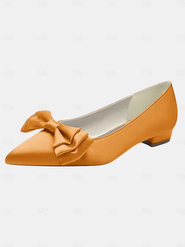 Pointed Women's Bow Toe - Elegant Green Flats Satin