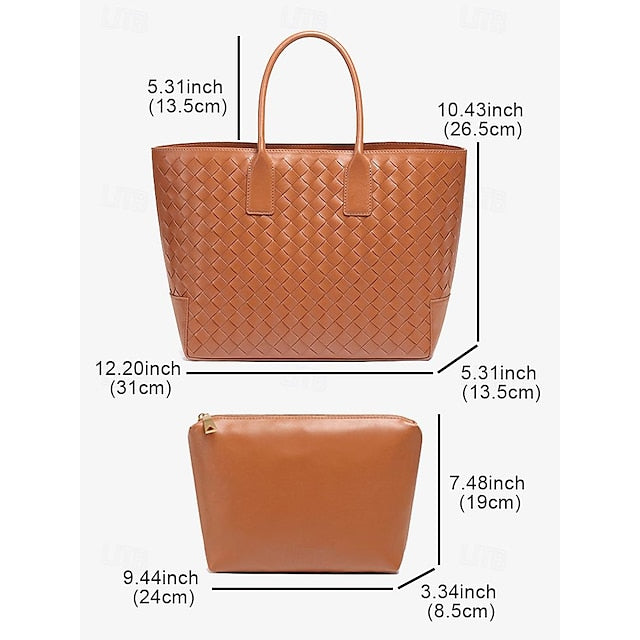 Tote Brown Woven and Women's Leather Bag Stylish –