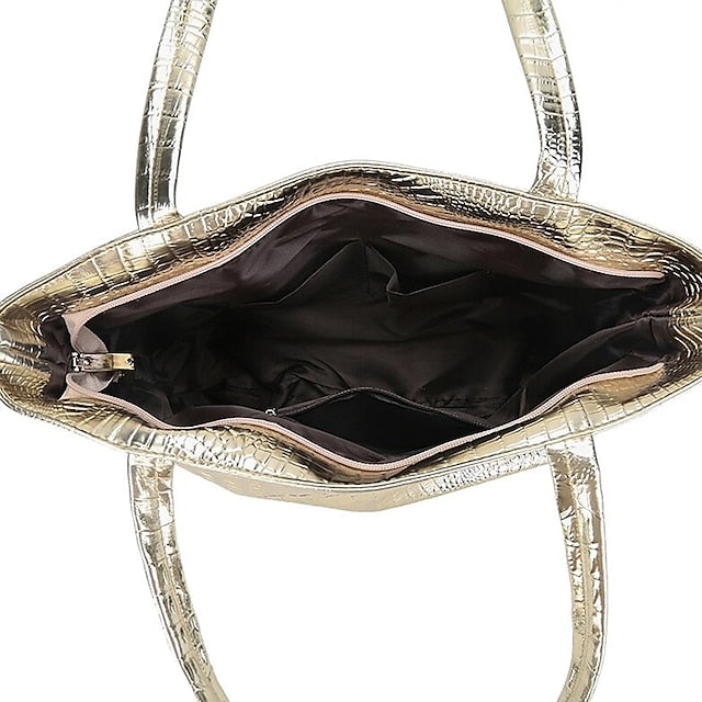 Bag Faux Large Tote Embossed Women's Croc Silver | Capacity