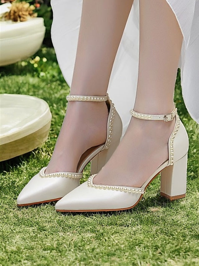 Heels Women's Elegant Wedding Pearl-Embellished