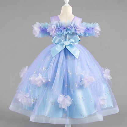 Flower Kids Sleeve Wedding Special Girls' Party Dress Short