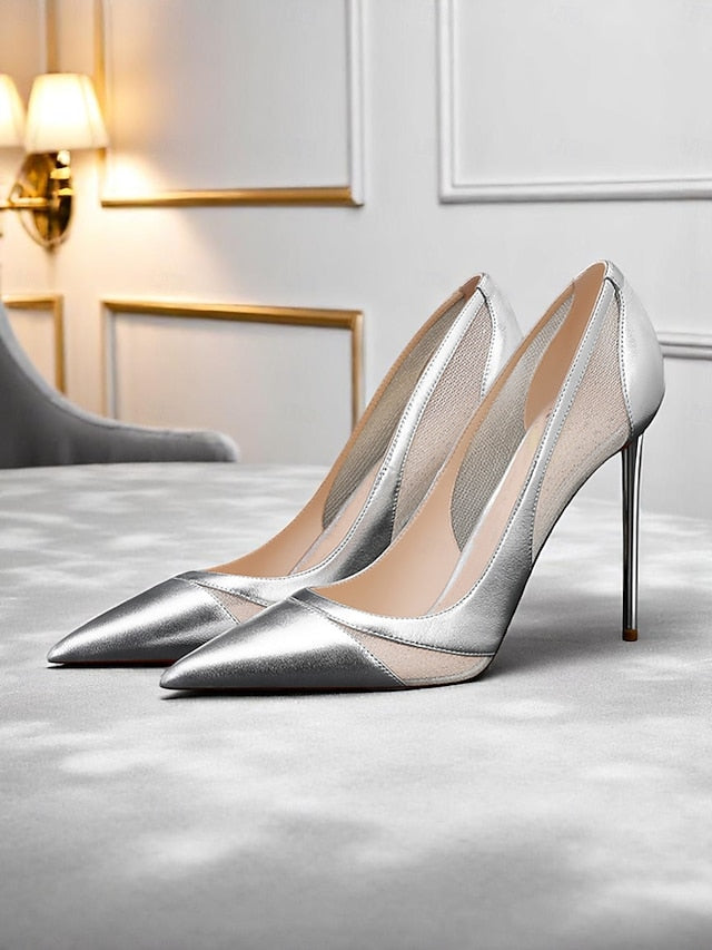 Women's Pumps Nude Suede Pointed Toe Detailing with Mesh