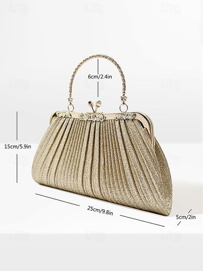 Women's Clutch with Glitter Evening Vintage Pleated Purse