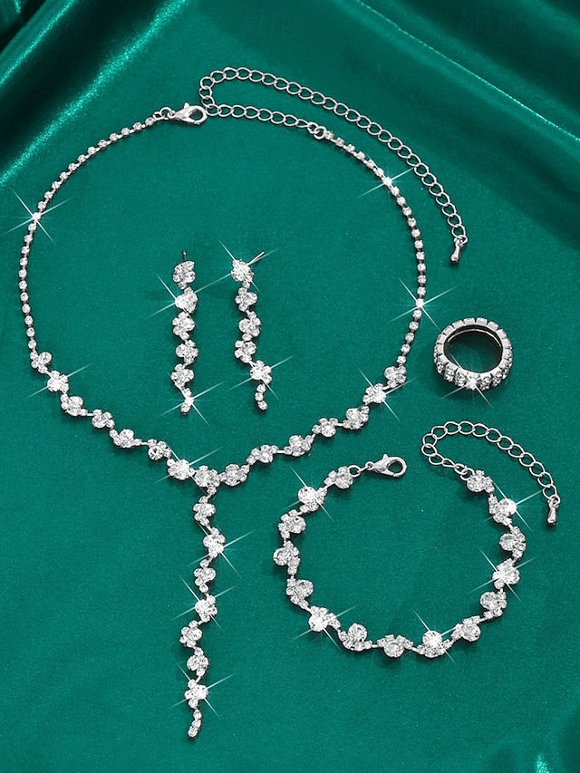 – Elegant Set Rhinestone Jewelry Necklace Gold