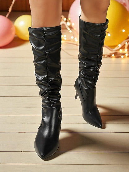 Women's Leather Pointed Boots High - Faux Brown Toe Knee