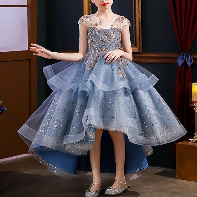 Performance Short Sleeve Dress Kids Girls' Sequin Party