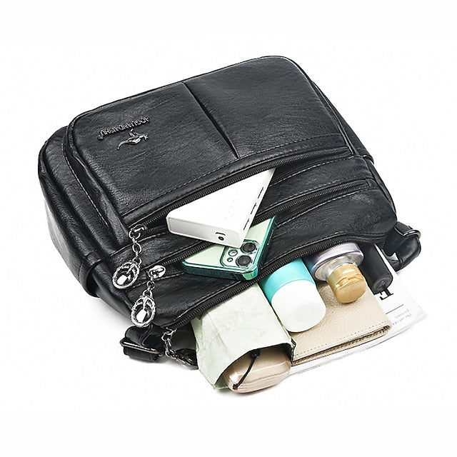 Bag Faux Crossbody Leather - Women's Shoulder Multi-Pocket