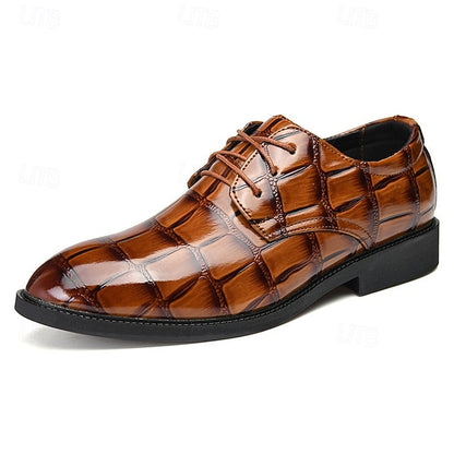 Leather Crocodile-Pattern Shoes Men's Brown