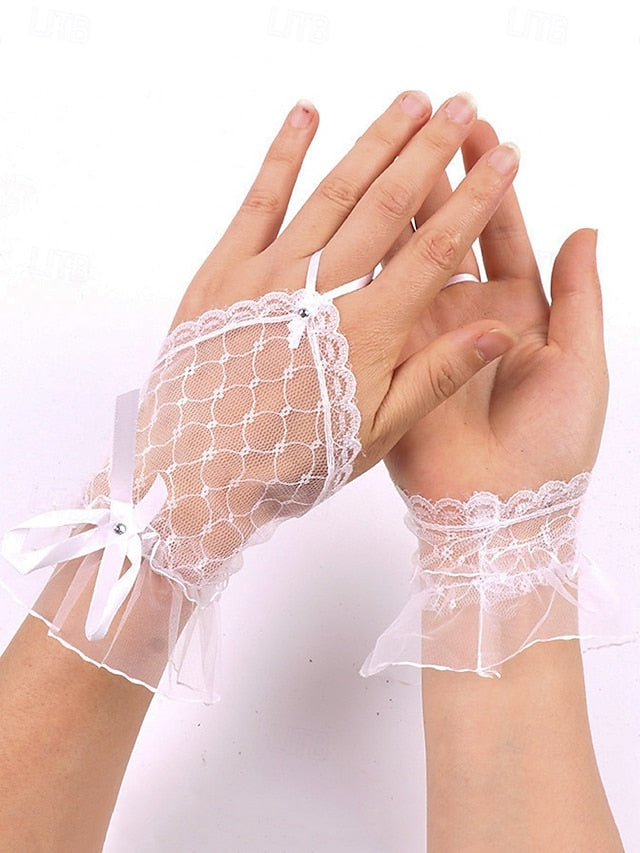 Bridal Wedding White Gloves Lace Fingerless – Elegant