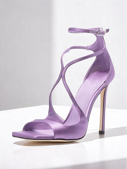 Satin Elegant Heels Crisscross - Stiletto Lavender Women's