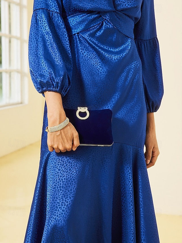 Blue Clutch Women's with Velvet Ring Bag Elegant Rhinestone