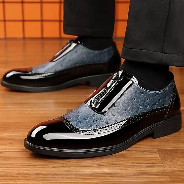 Tan and Black with Colorblock Shoes Patent Formal Men's