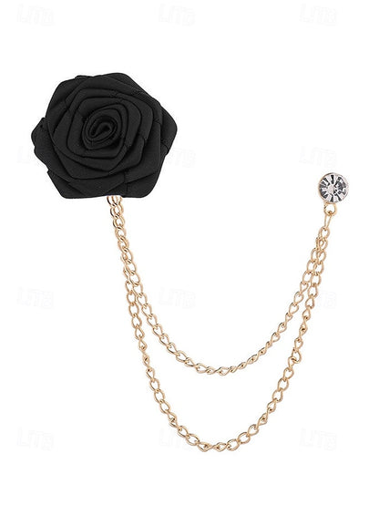 Rose – Chain Men's with Lapel Elegant Gold Pin Red