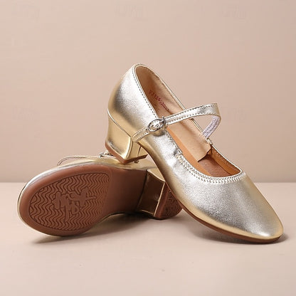 Mary Shoes Gold Women's Jane Low Dance with Heel Buckle