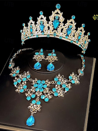 Jewelry and Tiara Elegant Silver Rhinestone Set – Women's