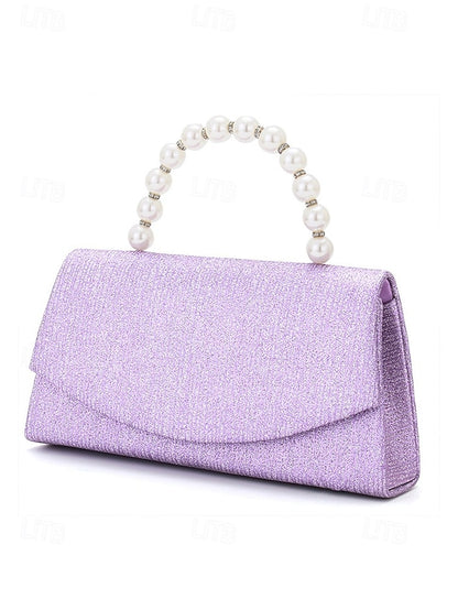 Handle Bag with Women's Pearl – Glitter Purple Clutch