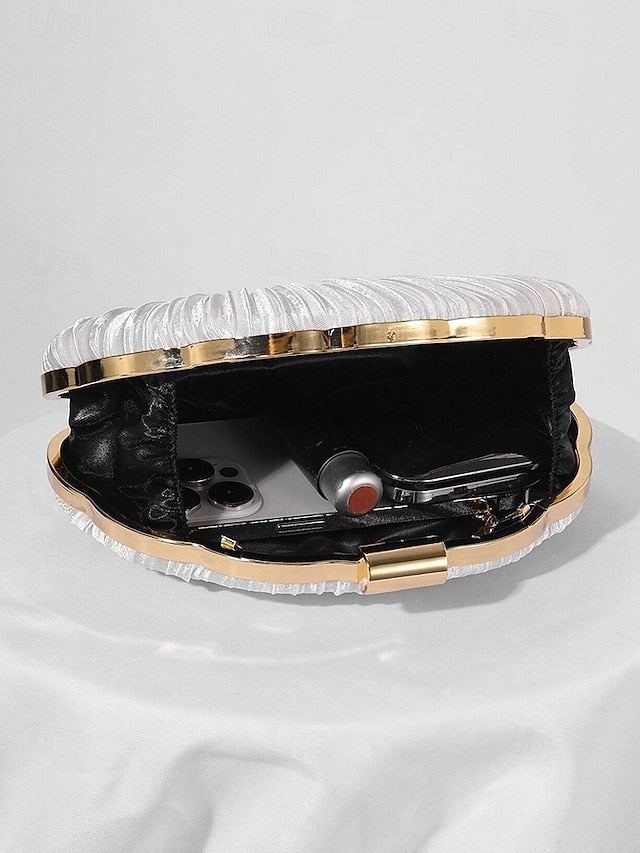 Pleated Satin Evening Women's Shell Purse Clutch