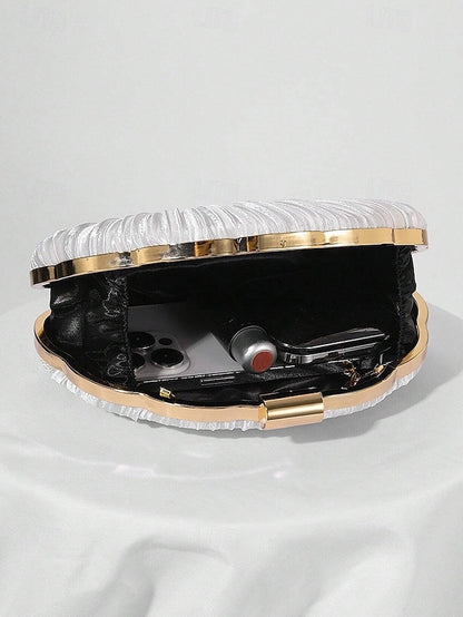 Pleated Satin Evening Women's Shell Purse Clutch